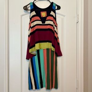 Maeve Anthropologie women's Davina Rainbow Striped Layered Knit Dress Size XS